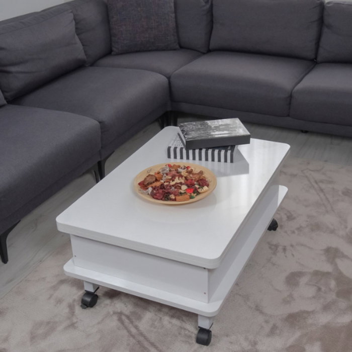 Hanah Home Mesa de Café Blanca con Patas de Metal y Ruedas Hanah Home Mesa de Café Blanca con Patas de Metal y Ruedas